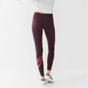 Nike Maroon Leggings with Pink Logo